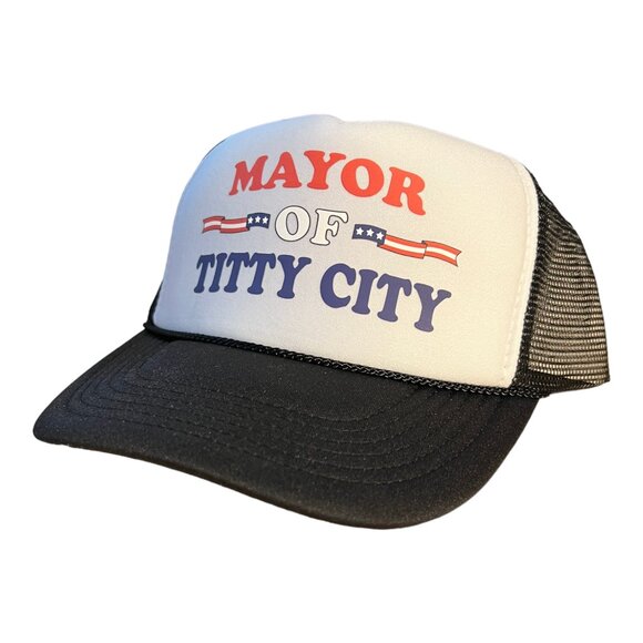 MAYOR OF TITTY CITY HAT FUNNY TRUCKER HAT AMERICAN FLAG SUMMER BOATING CAP - Picture 4 of 6